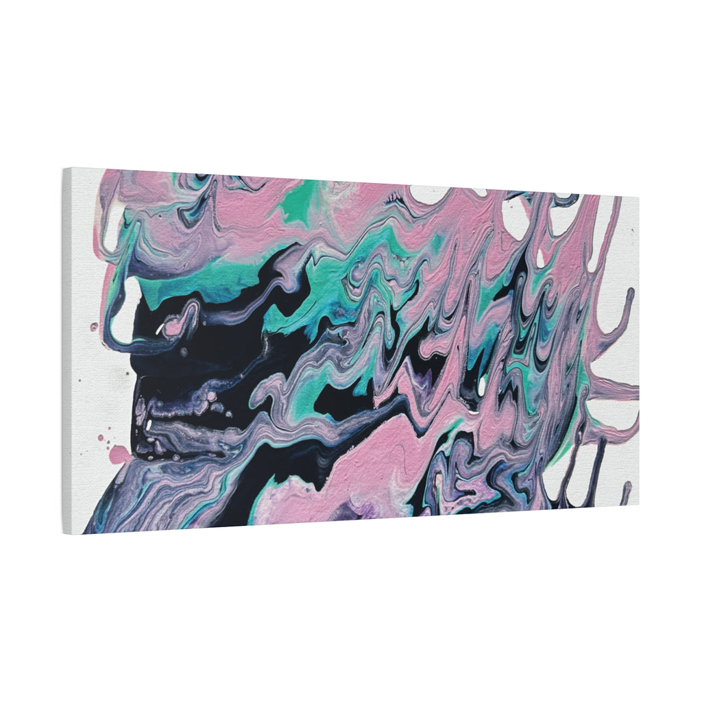 Dripping Abstract Pour Painting Canvas  Pink Teal Fluid Art Stretched Wall Decor