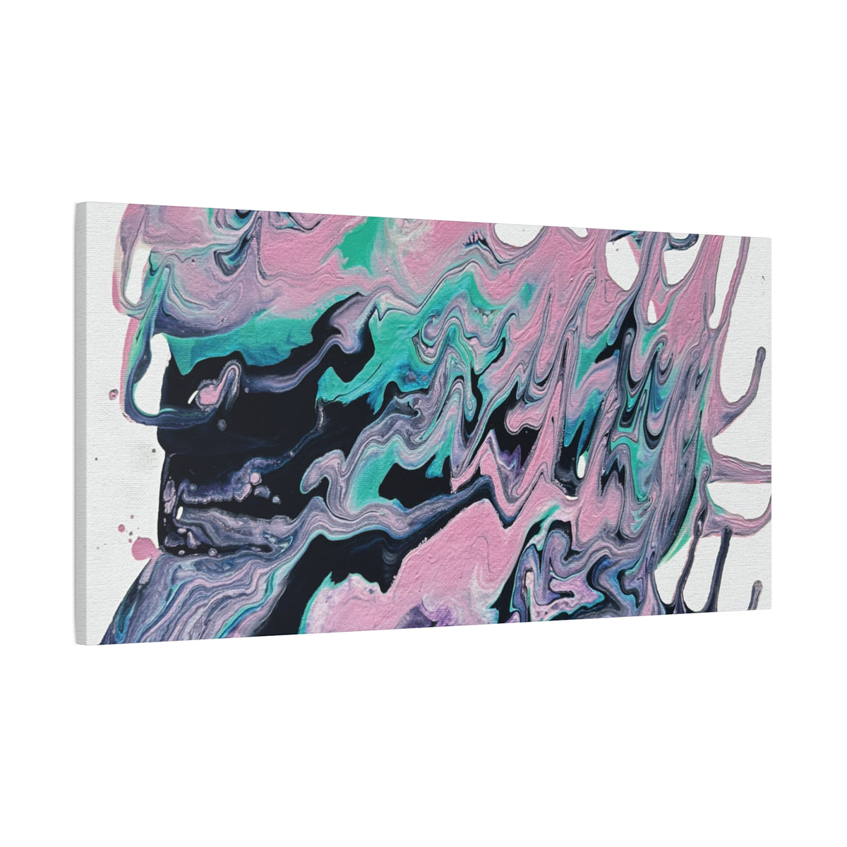 Dripping Abstract Pour Painting Canvas  Pink Teal Fluid Art Stretched Wall Decor