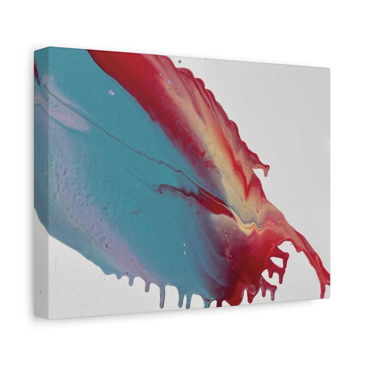 Ceiling Abstract Drip Matte Canvas Print (Blue & Red Fluid Art)