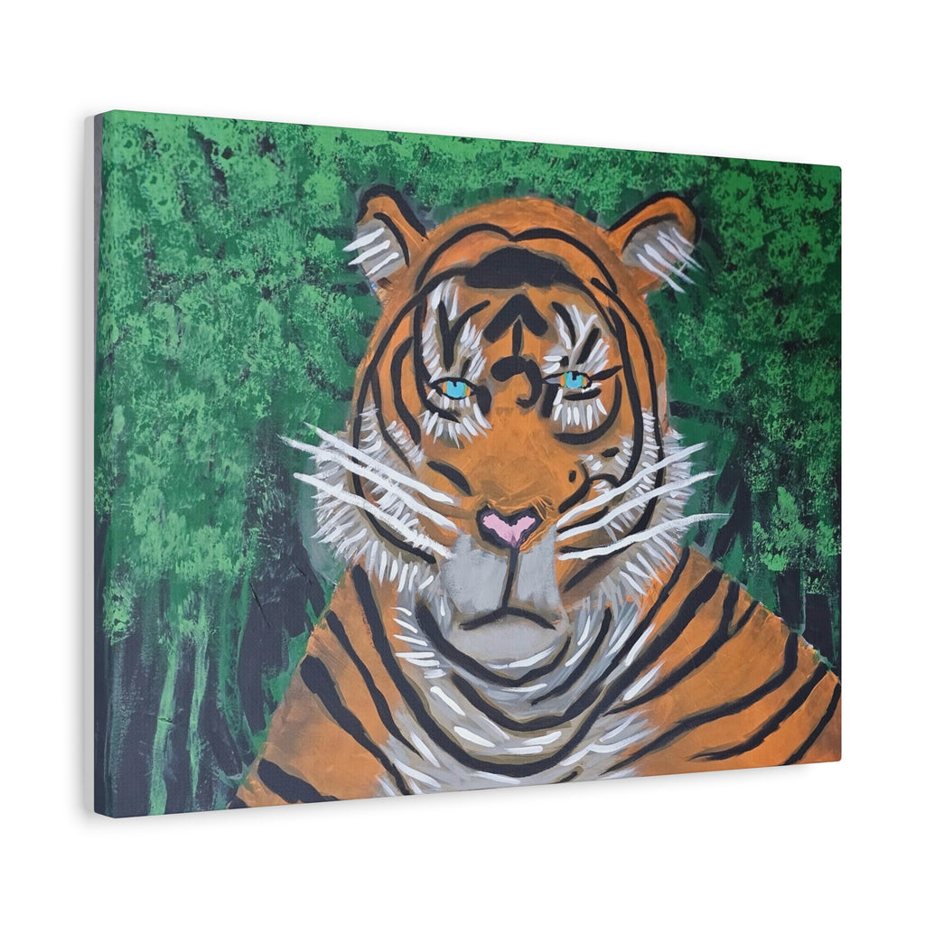 Tiger Portrait Matte Canvas Wall Art Bold Jungle Tiger Painting on Stretched Canvas