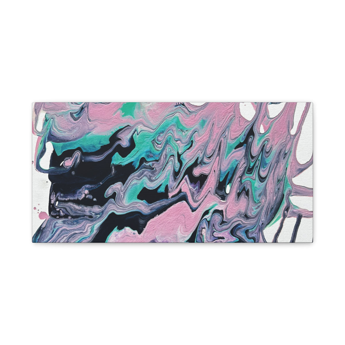 Dripping Abstract Pour Painting Canvas  Pink Teal Fluid Art Stretched Wall Decor