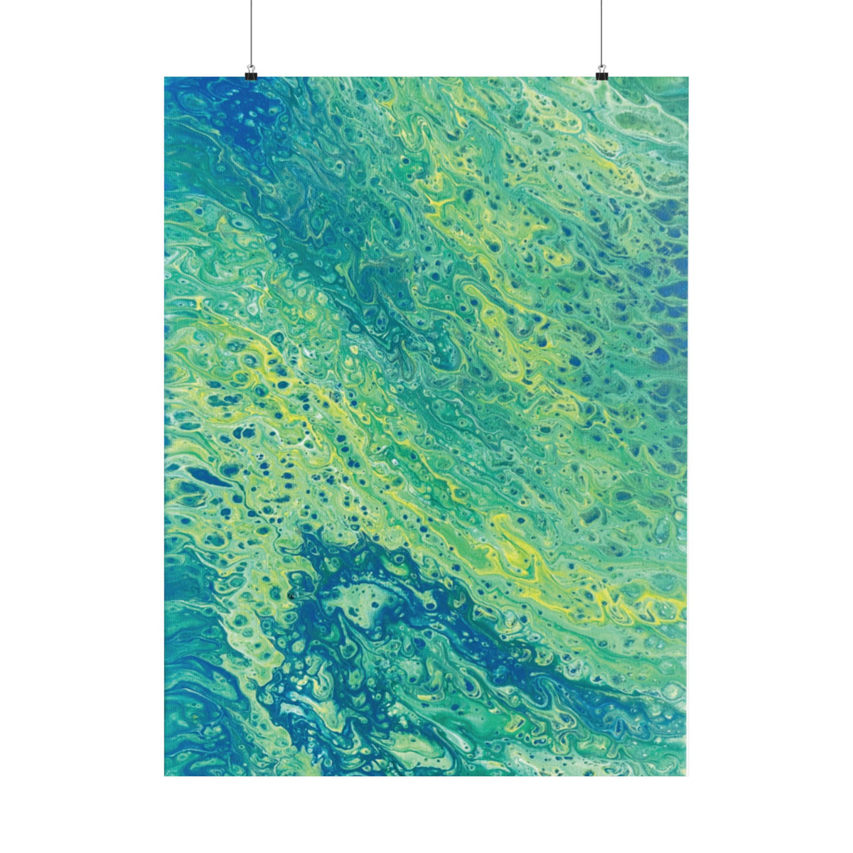 Moss Abstract Ocean Flow Matte Poster (Blue-Green Vertical Fluid Art)