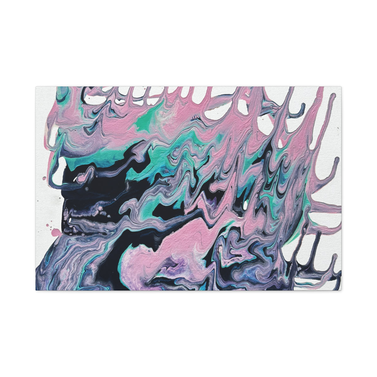 Dripping Abstract Pour Painting Canvas  Pink Teal Fluid Art Stretched Wall Decor