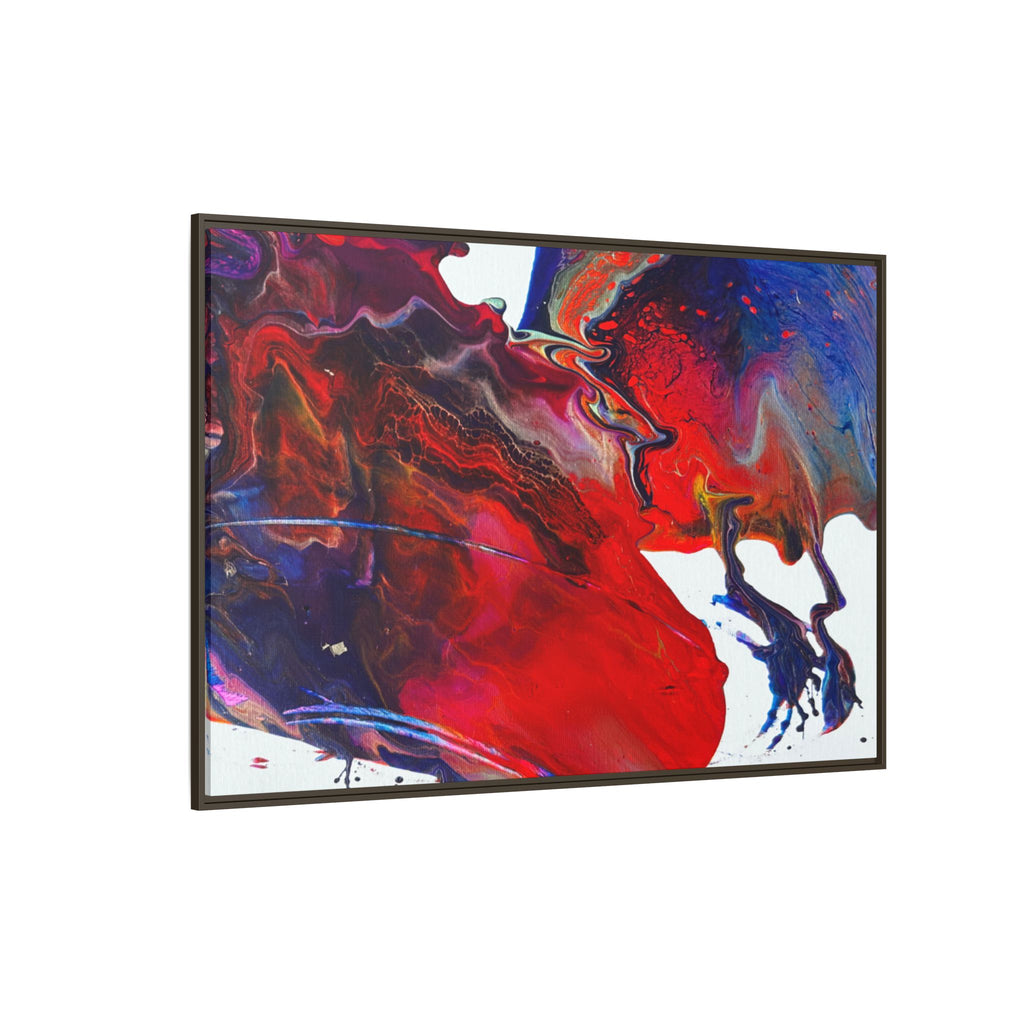 Universe Abstract Red & Blue Fluid Art Matte Canvas (Framed)