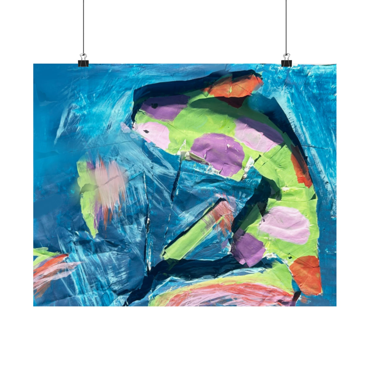 The Fish Abstract Color Splash Matte Horizontal Poster Vibrant Blue & Neon Accent Wall Art