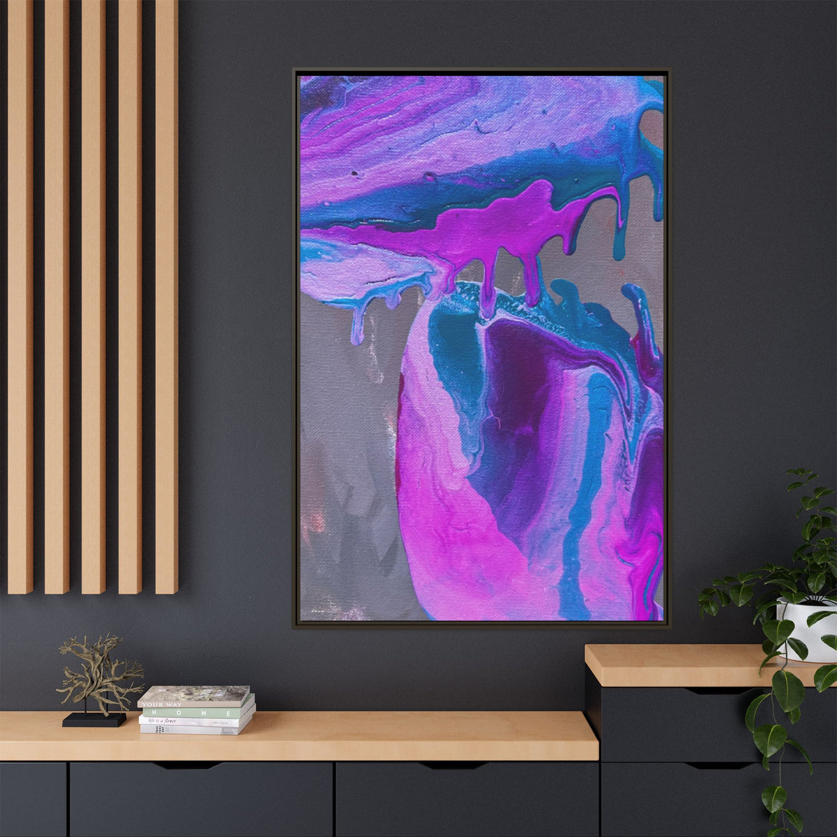 Wave Abstract Purple Fluid Art Matte Canvas Framed