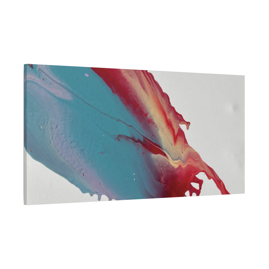 Ceiling Abstract Drip Matte Canvas Print (Blue & Red Fluid Art)