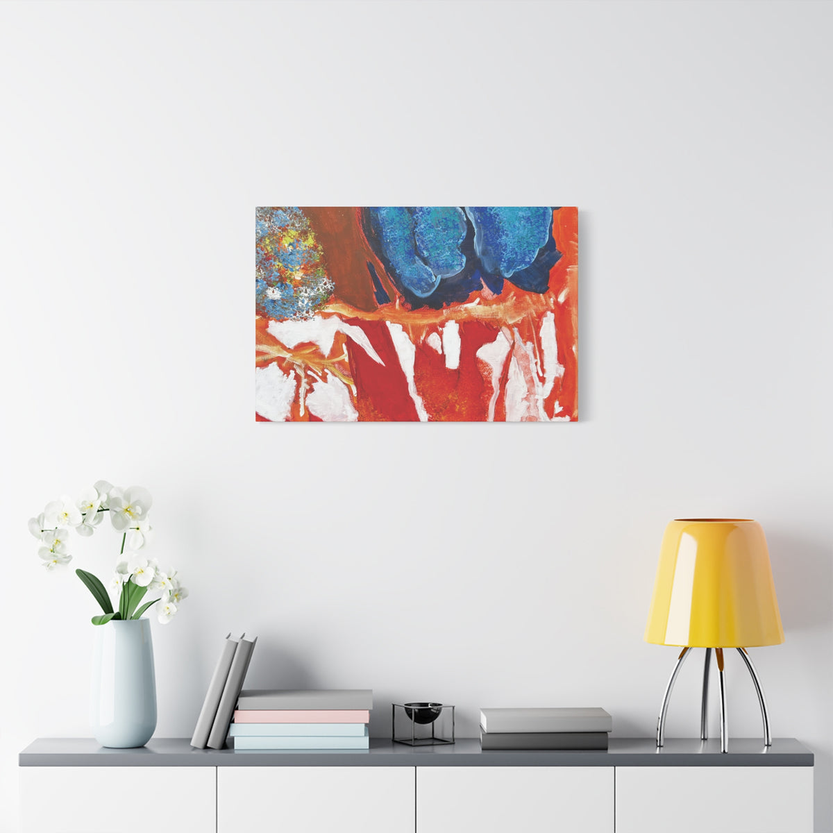 Abstract Red & Blue Matte Stretched Canvas Modern Expressionist Wall Art