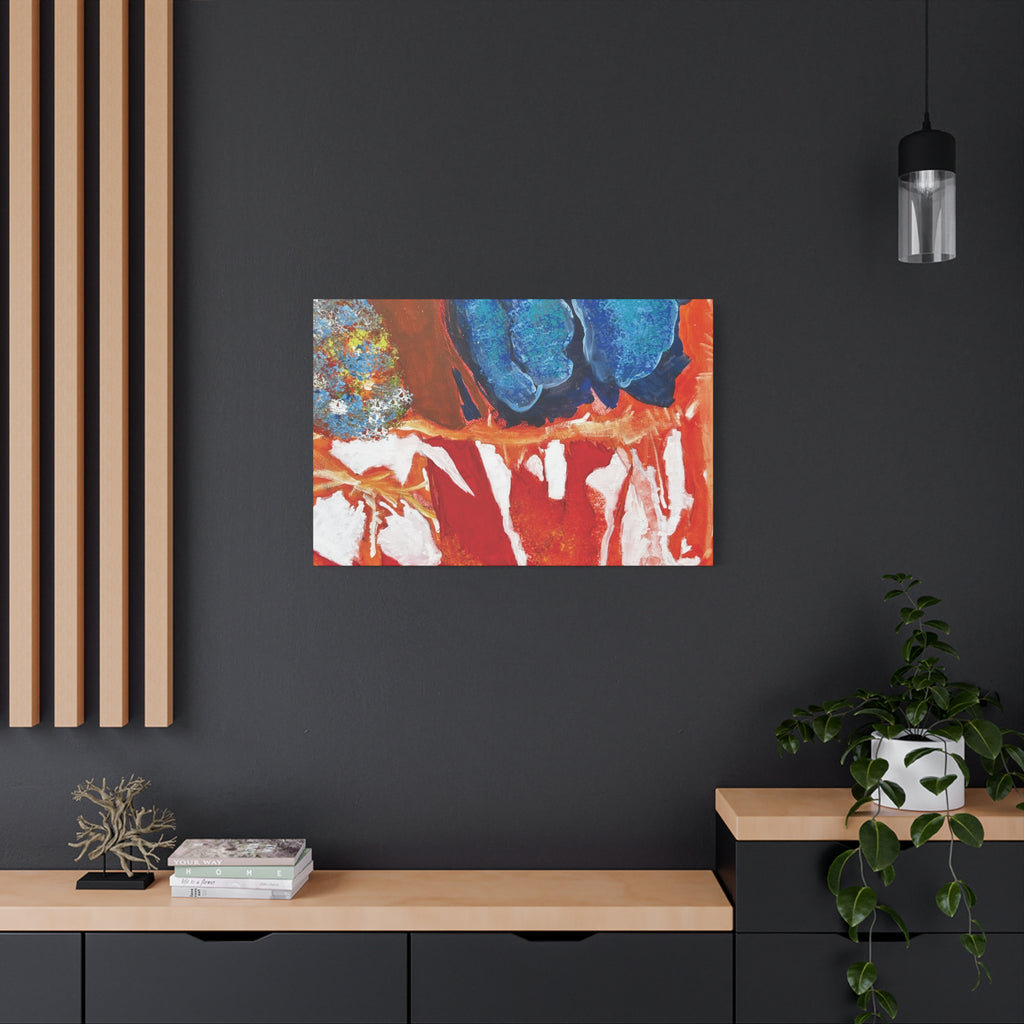 Abstract Red & Blue Matte Stretched Canvas Modern Expressionist Wall Art