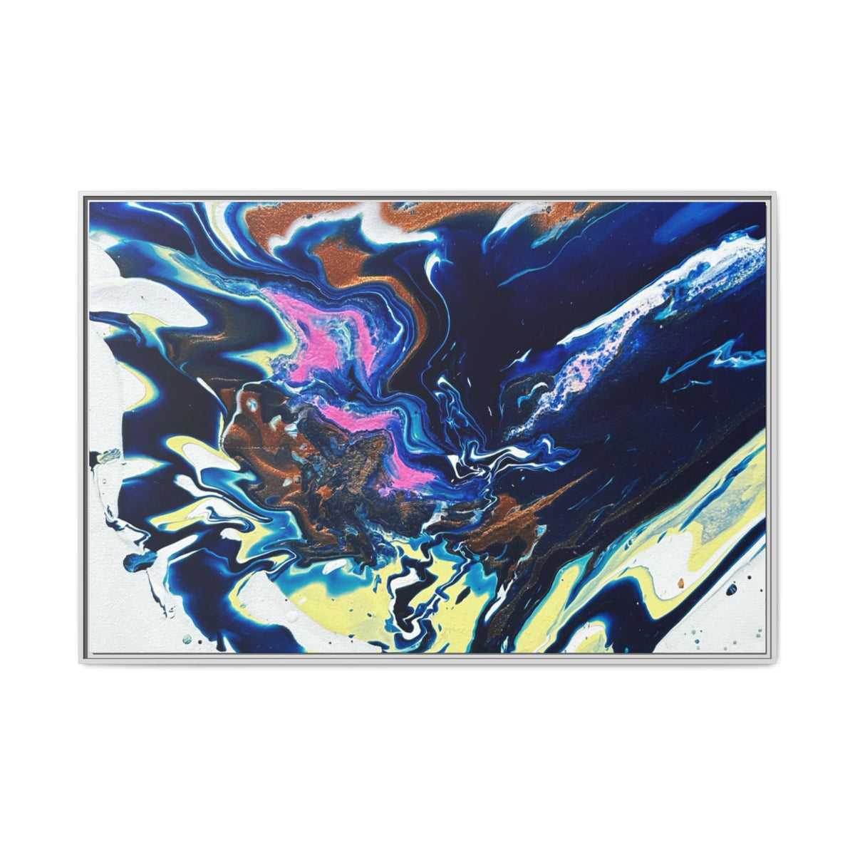 Framed Canvas Print Change Abstract Fluid Art (Blue Multicolor)
