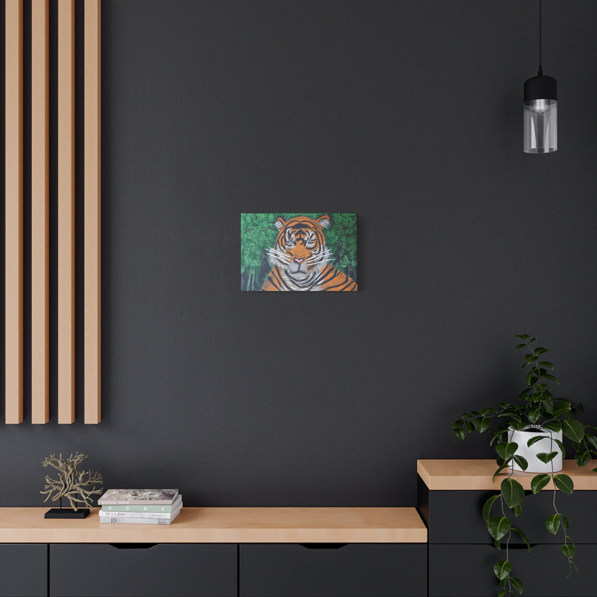 Tiger Portrait Matte Canvas Wall Art Bold Jungle Tiger Painting on Stretched Canvas