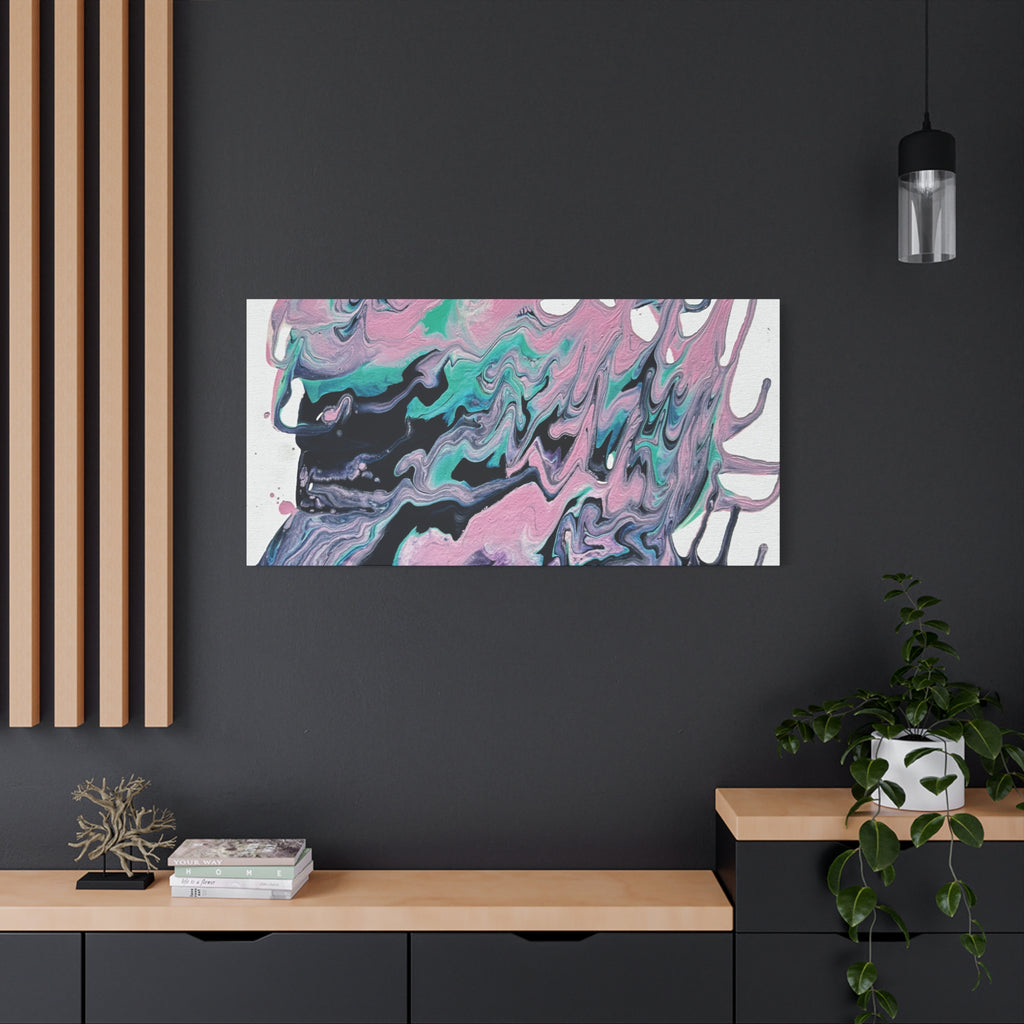 Dripping Abstract Pour Painting Canvas  Pink Teal Fluid Art Stretched Wall Decor