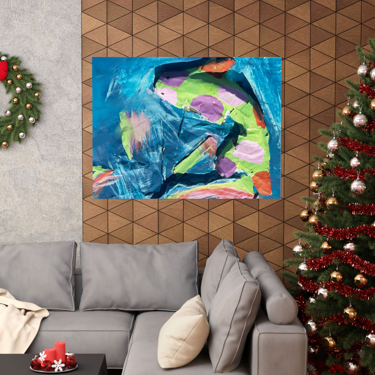 The Fish Abstract Color Splash Matte Horizontal Poster Vibrant Blue & Neon Accent Wall Art