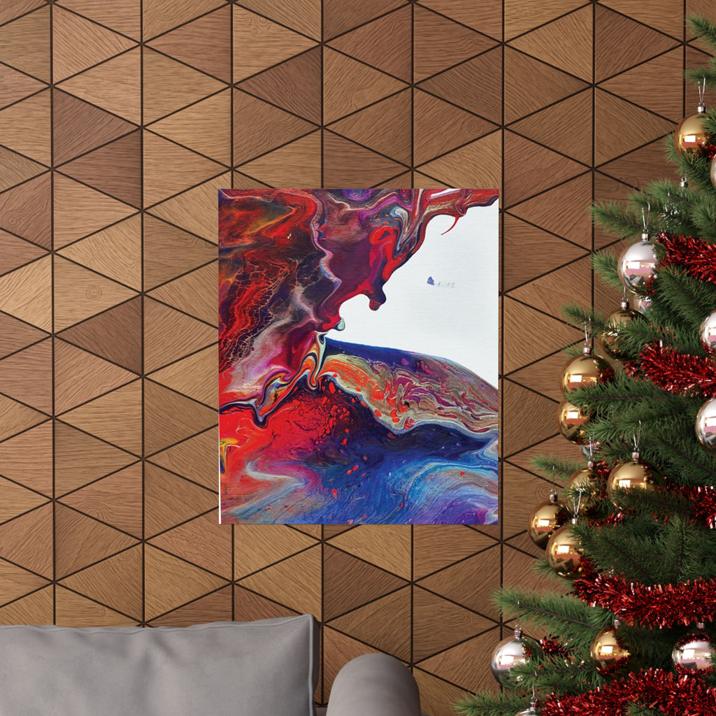 Abstract Fluid Art Matte Poster Universe Vertical Red & Blue Wall Art