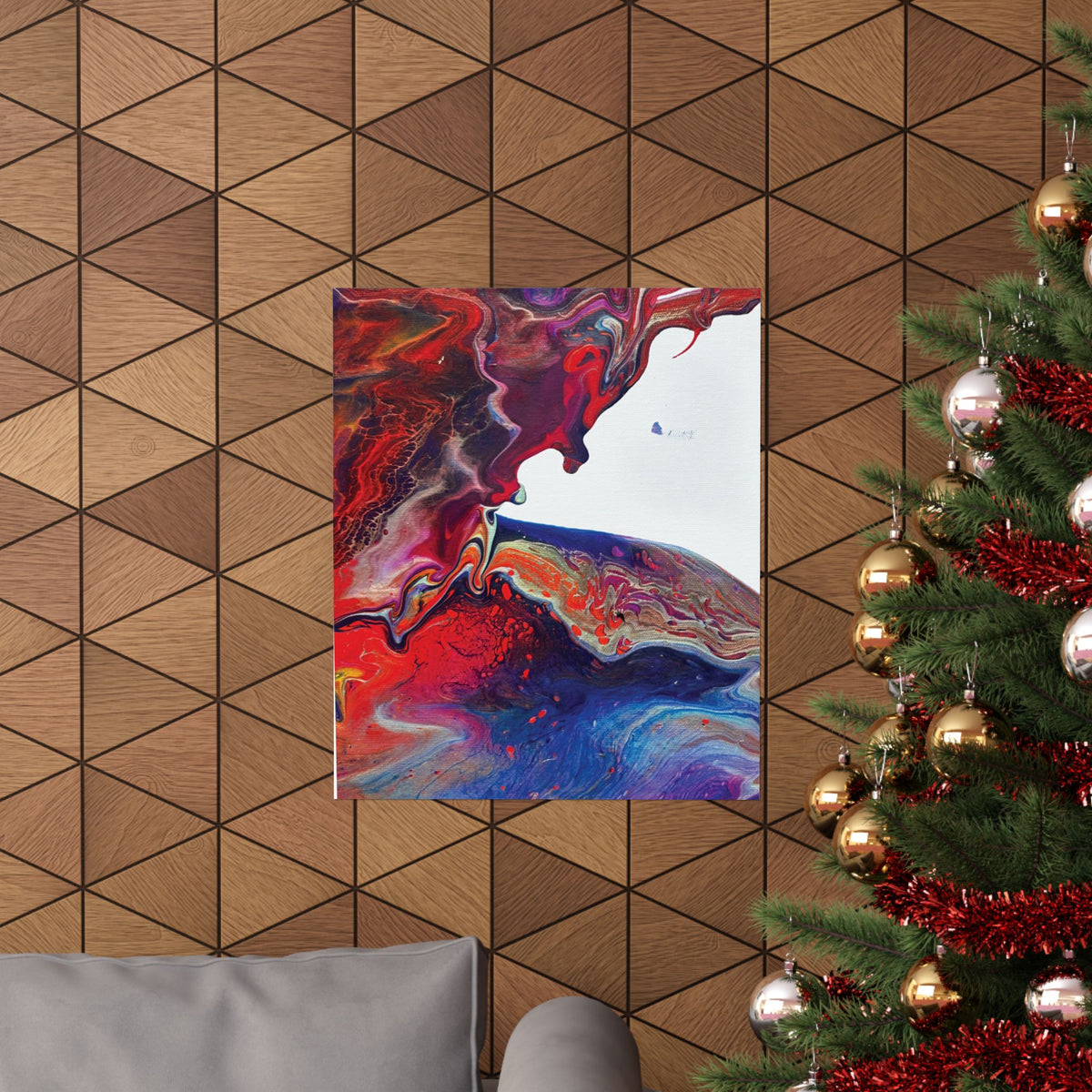 Abstract Fluid Art Matte Poster Universe Vertical Red & Blue Wall Art