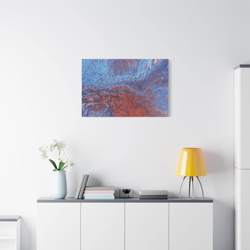 Abstract Blue & Rust Fluid Art Matte Canvas Wave Stretched Wall Art
