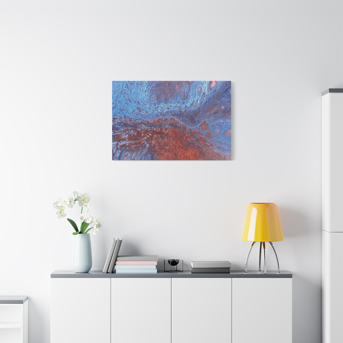 Abstract Blue & Rust Fluid Art Matte Canvas Wave Stretched Wall Art