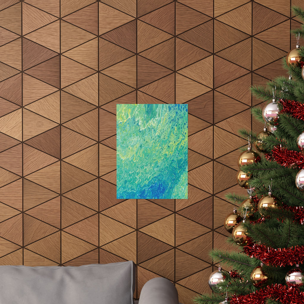 Abstract Ocean Blue Matte Poster Moss Turquoise Green Fluid Art