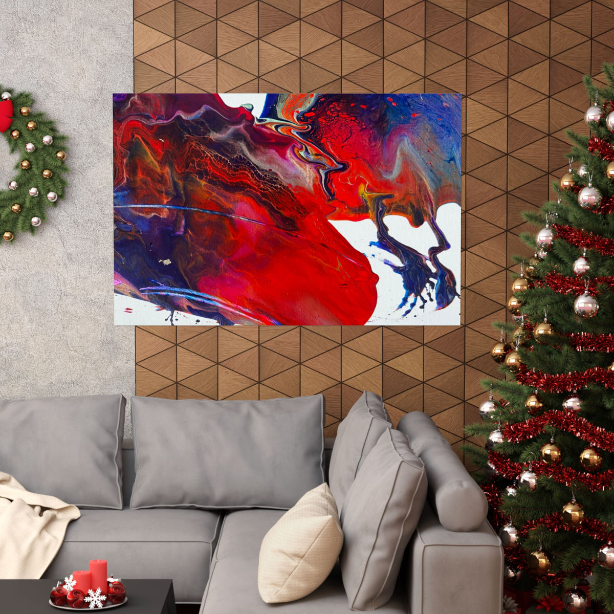 Abstract Red & Blue Matte Poster Universe Horizontal Modern Art Print