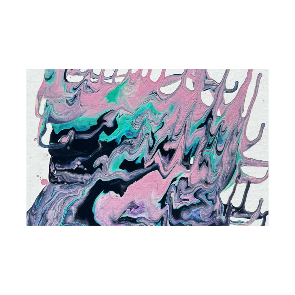 Abstract Fluid Art Poster Dripping Pink & Teal Matte Horizontal Print