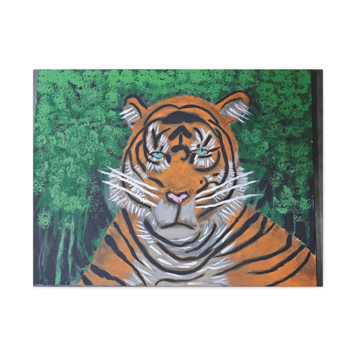 Tiger Portrait Matte Canvas Wall Art Bold Jungle Tiger Painting on Stretched Canvas