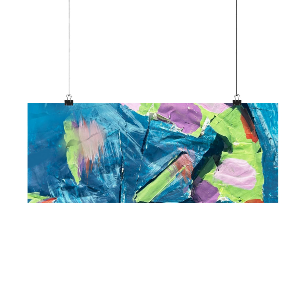 The Fish Abstract Color Splash Matte Horizontal Poster Vibrant Blue & Neon Accent Wall Art