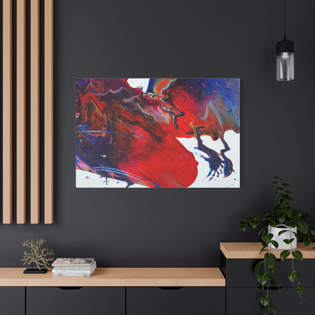 Abstract Red & Blue Fluid Art Canvas Print — Matte Stretched Wall Art