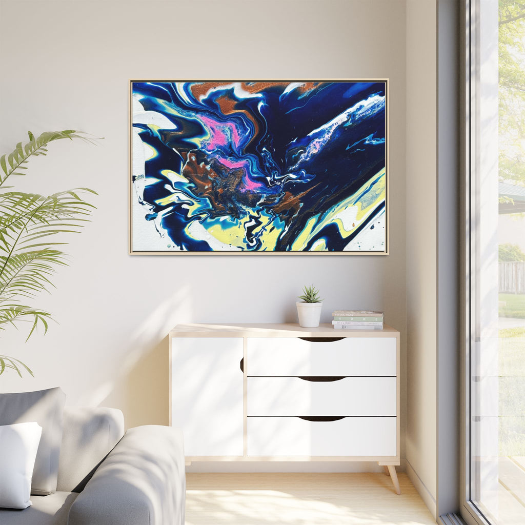 Framed Canvas Print Change Abstract Fluid Art (Blue Multicolor)