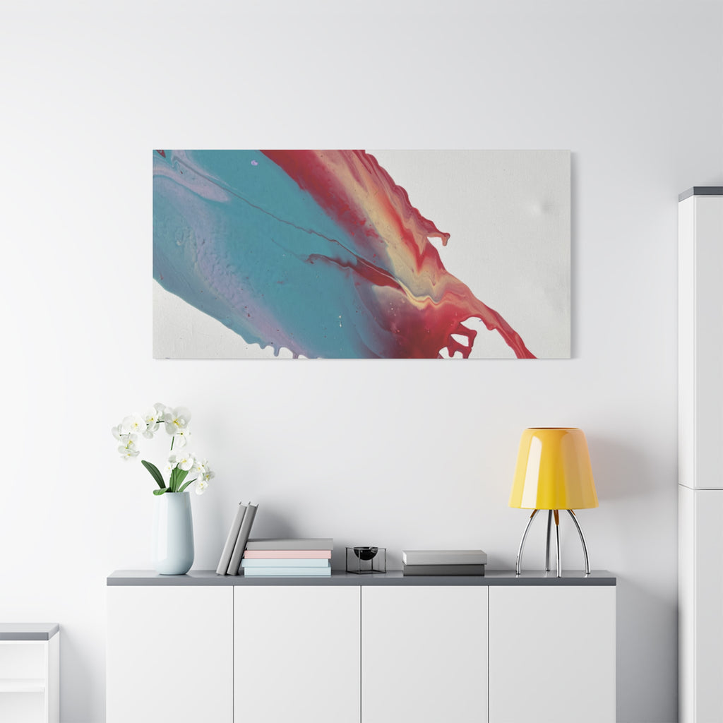 Ceiling Abstract Drip Matte Canvas Print (Blue & Red Fluid Art)