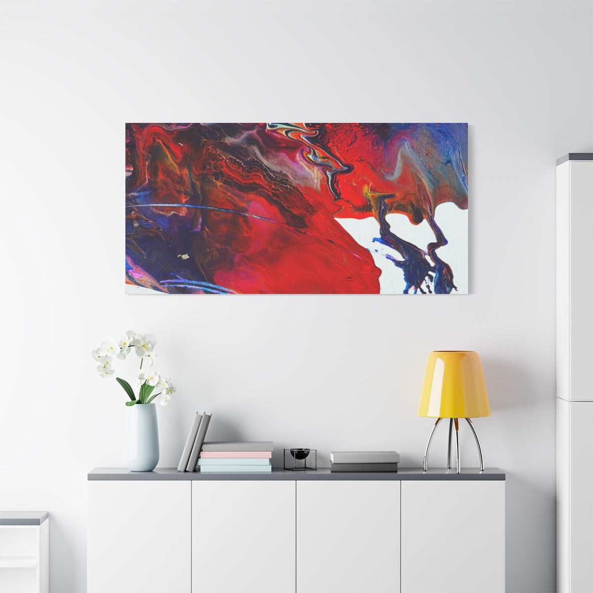 Abstract Red & Blue Fluid Art Canvas Print — Matte Stretched Wall Art