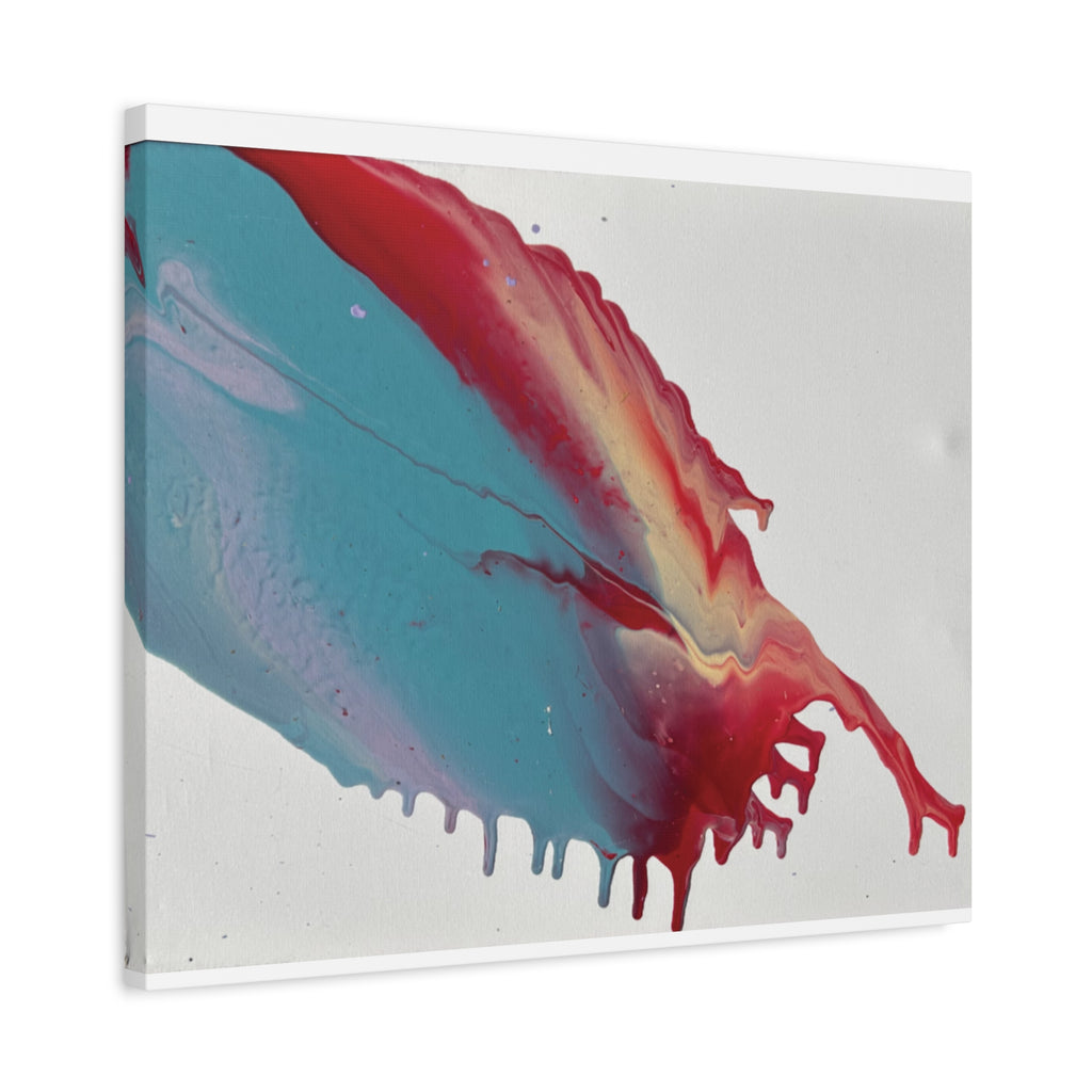 Ceiling Abstract Drip Matte Canvas Print (Blue & Red Fluid Art)