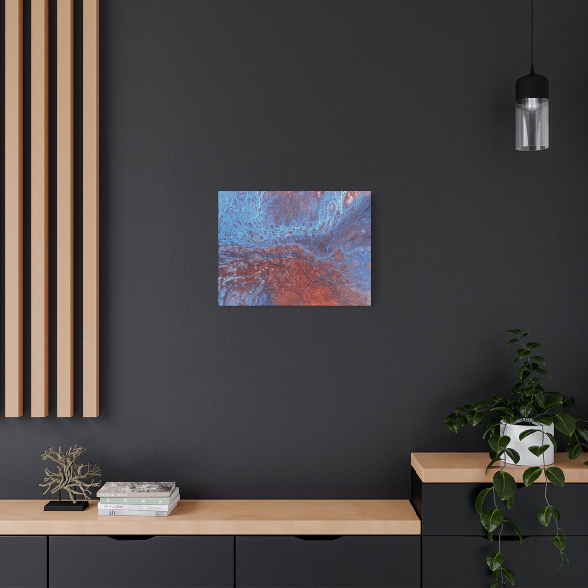 Abstract Blue & Rust Fluid Art Matte Canvas Wave Stretched Wall Art