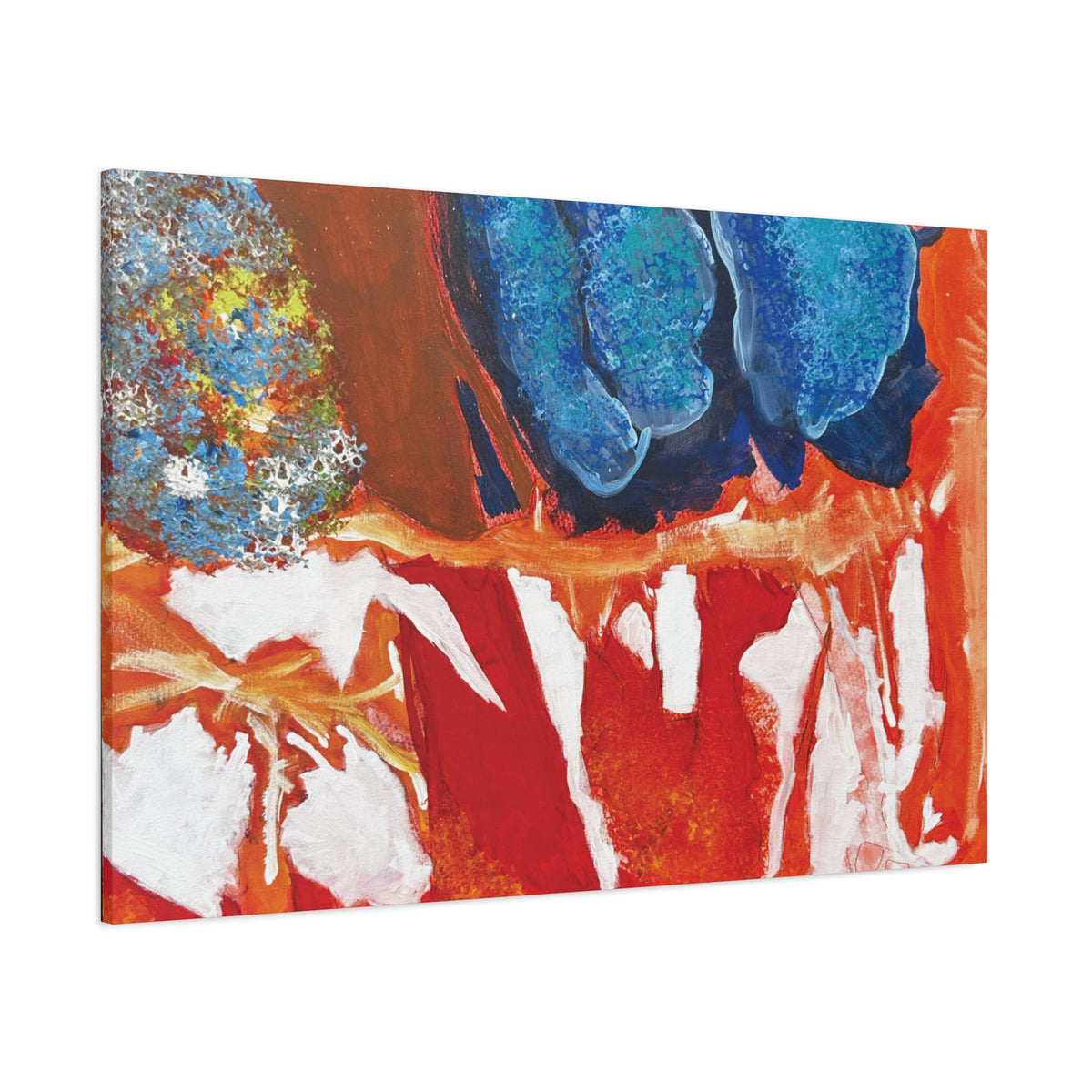 Abstract Red & Blue Matte Stretched Canvas Modern Expressionist Wall Art