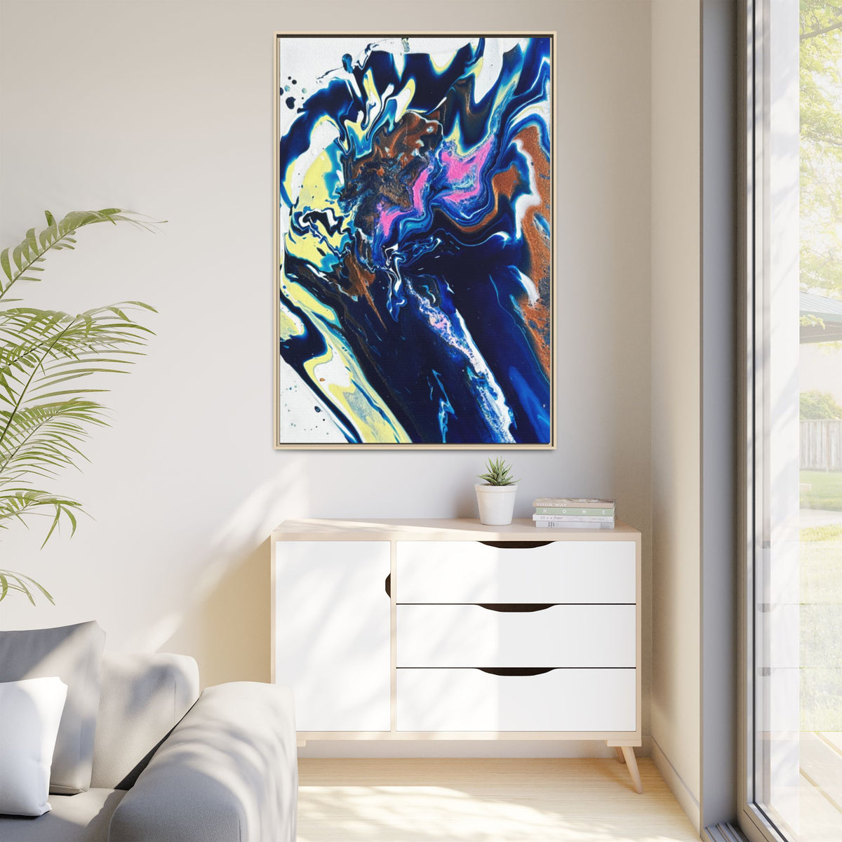 Framed Canvas Print Change Abstract Fluid Art (Blue Multicolor)