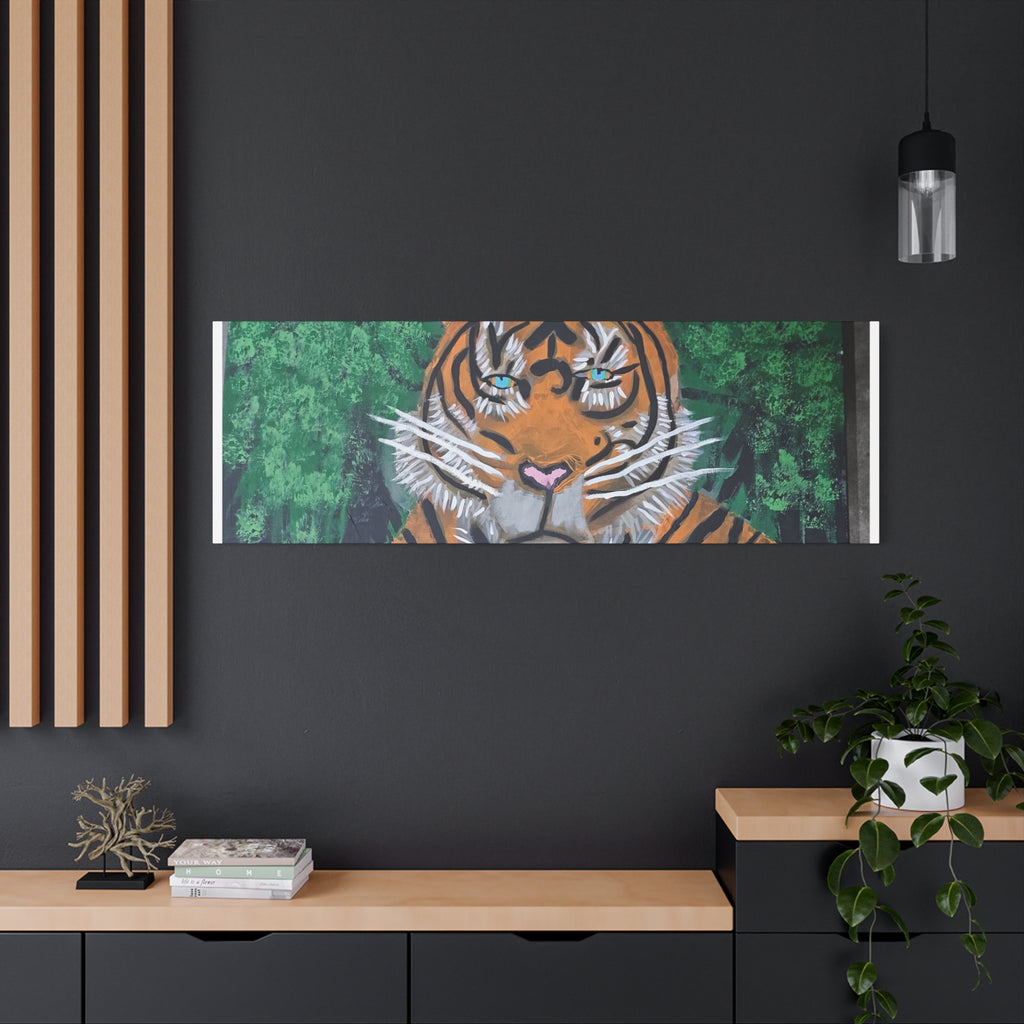 Tiger Portrait Matte Canvas Wall Art Bold Jungle Tiger Painting on Stretched Canvas