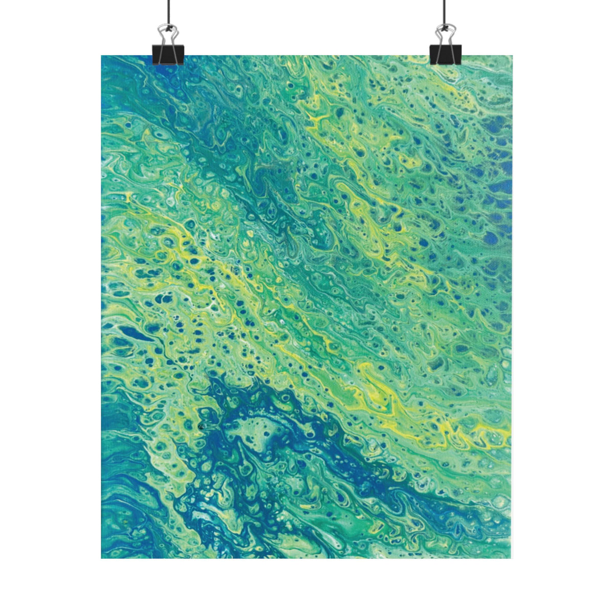 Moss Abstract Ocean Flow Matte Poster (Blue-Green Vertical Fluid Art)