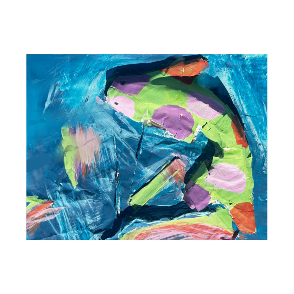The Fish Abstract Color Splash Matte Horizontal Poster Vibrant Blue & Neon Accent Wall Art