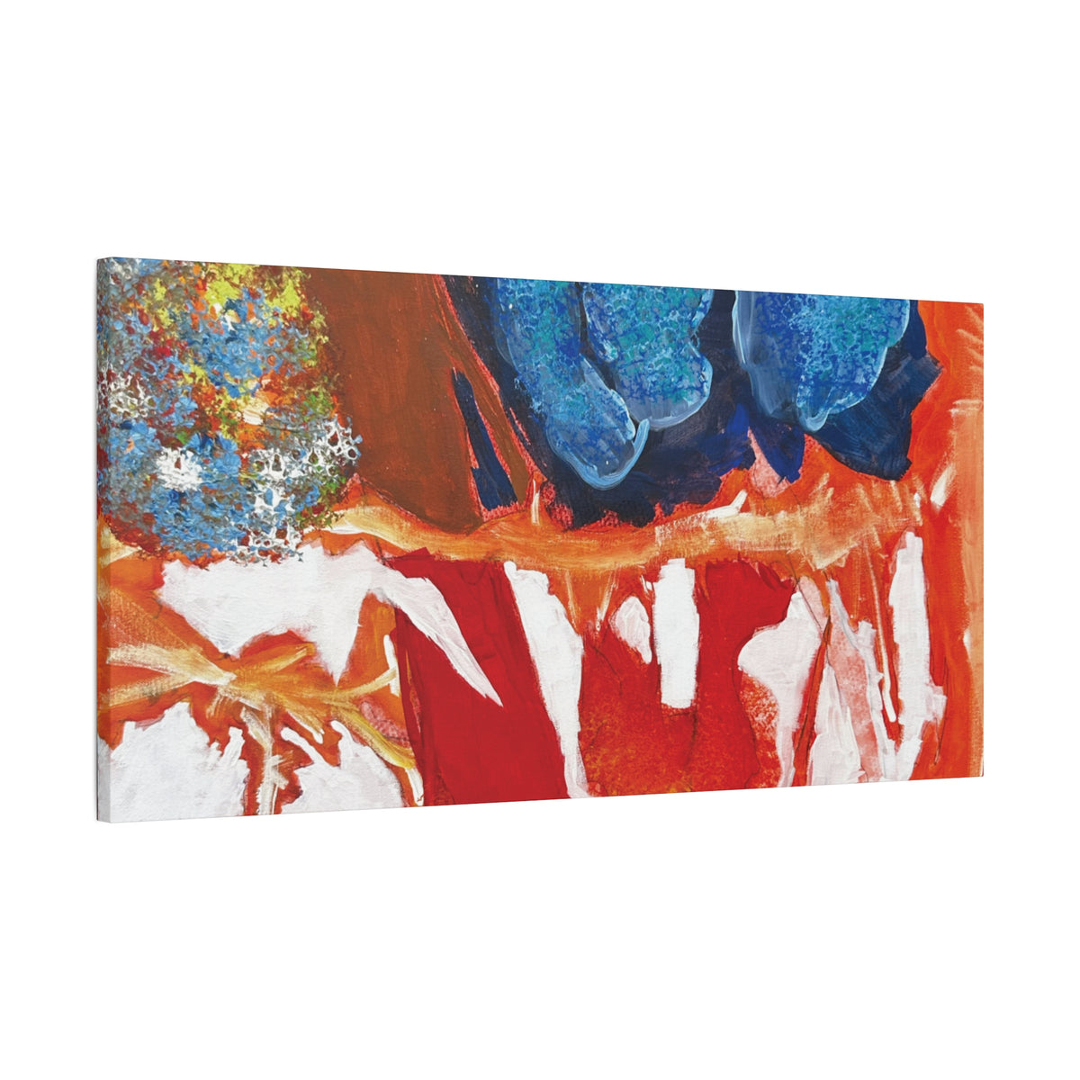 Abstract Red & Blue Matte Stretched Canvas Modern Expressionist Wall Art