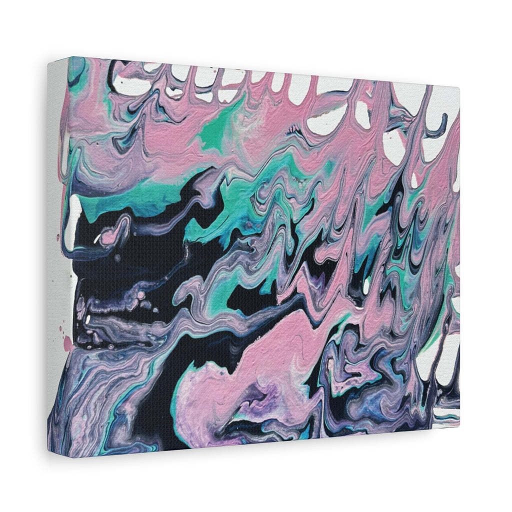 Dripping Abstract Pour Painting Canvas  Pink Teal Fluid Art Stretched Wall Decor