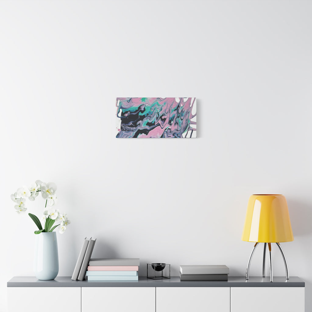 Dripping Abstract Pour Painting Canvas  Pink Teal Fluid Art Stretched Wall Decor