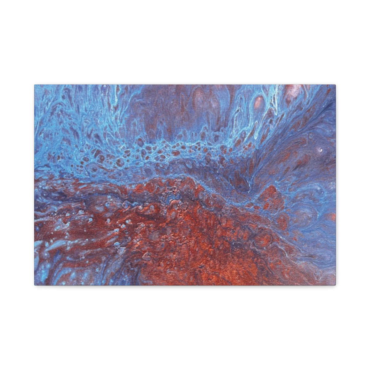 Abstract Blue & Rust Fluid Art Matte Canvas Wave Stretched Wall Art