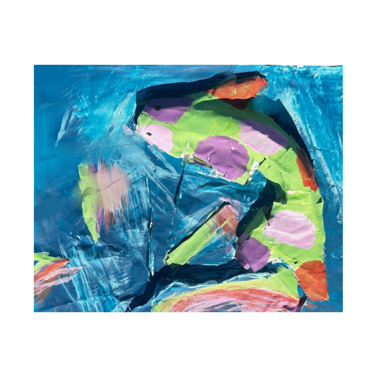 The Fish Abstract Color Splash Matte Horizontal Poster Vibrant Blue & Neon Accent Wall Art