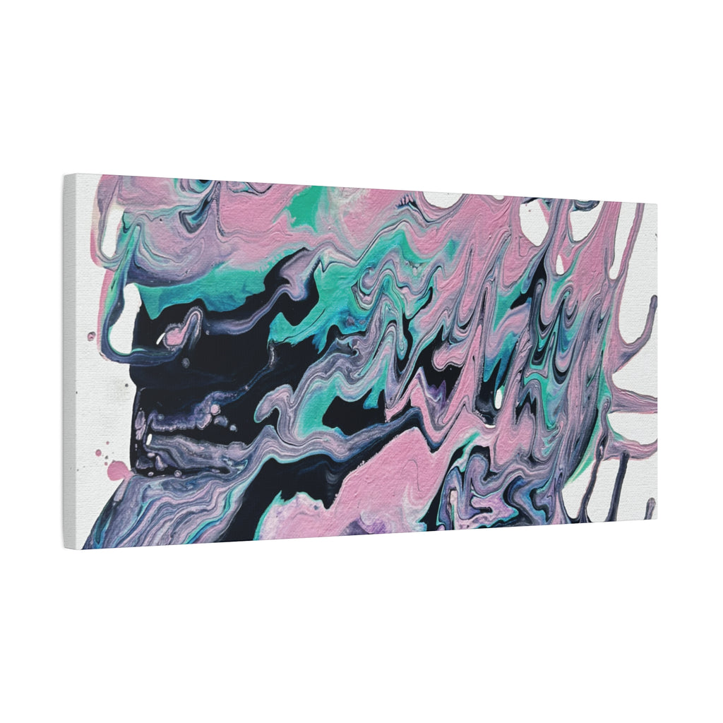 Dripping Abstract Pour Painting Canvas  Pink Teal Fluid Art Stretched Wall Decor