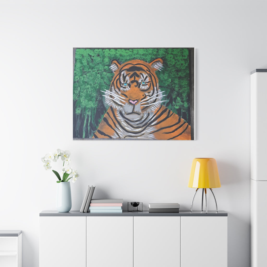 Tiger Portrait Matte Canvas Wall Art Bold Jungle Tiger Painting on Stretched Canvas