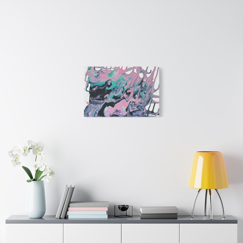 Dripping Abstract Pour Painting Canvas  Pink Teal Fluid Art Stretched Wall Decor