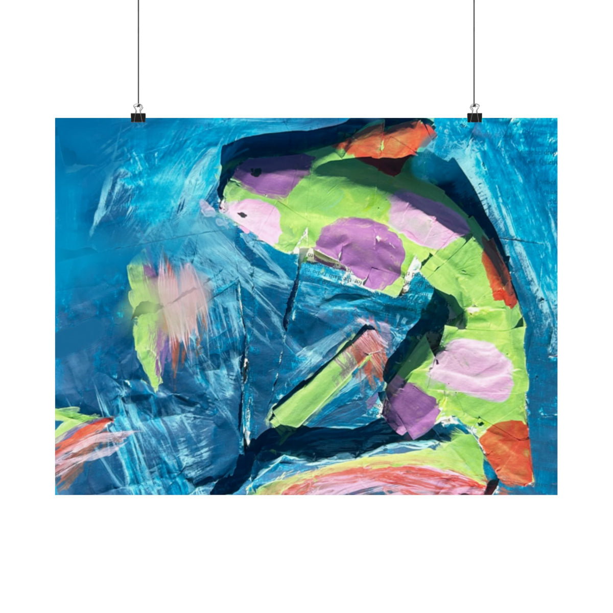 The Fish Abstract Color Splash Matte Horizontal Poster Vibrant Blue & Neon Accent Wall Art