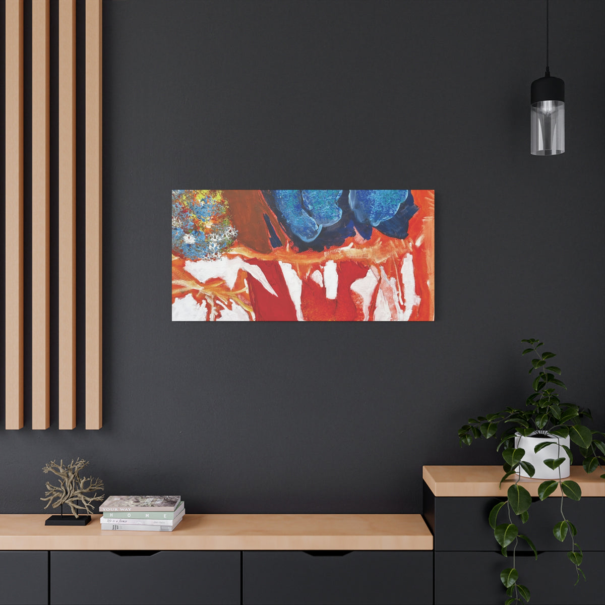 Abstract Red & Blue Matte Stretched Canvas Modern Expressionist Wall Art