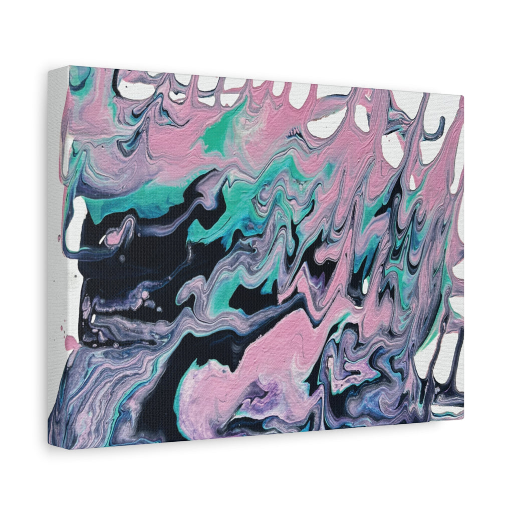 Dripping Abstract Pour Painting Canvas  Pink Teal Fluid Art Stretched Wall Decor