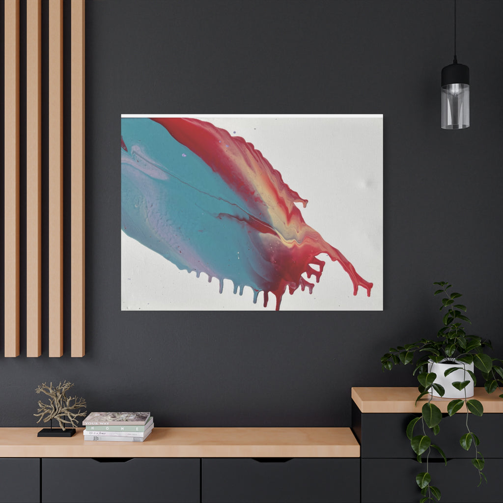 Ceiling Abstract Drip Matte Canvas Print (Blue & Red Fluid Art)