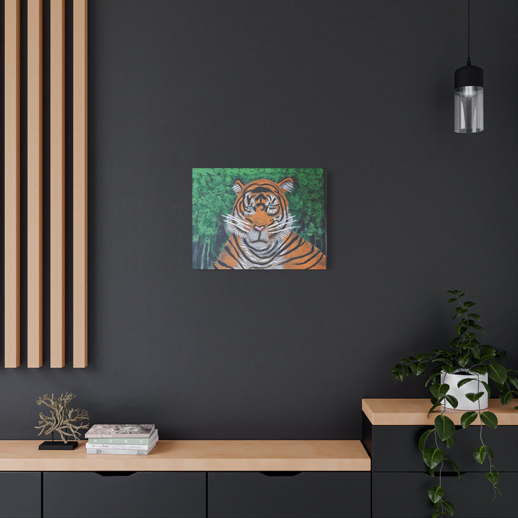 Tiger Portrait Matte Canvas Wall Art Bold Jungle Tiger Painting on Stretched Canvas